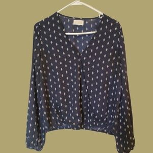 Navy Patterned Women's Blouse